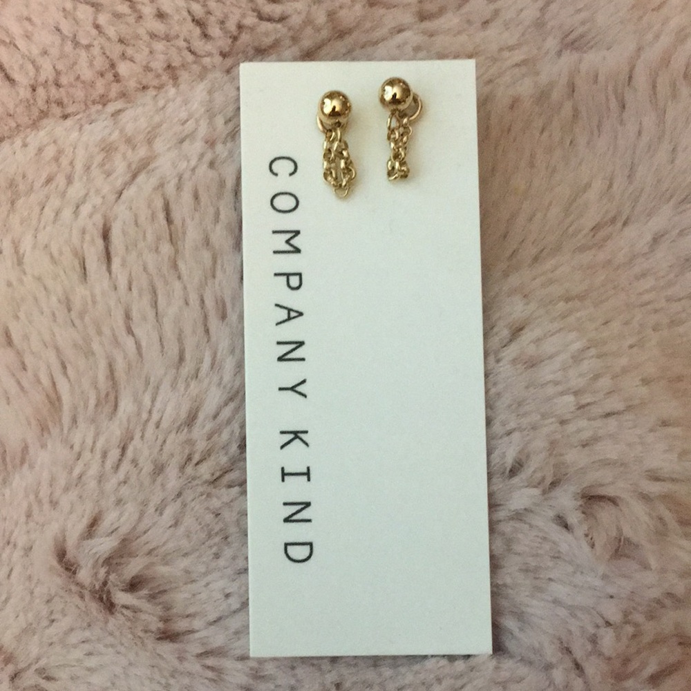 Small Gold Filled Stud Earrings with Chain